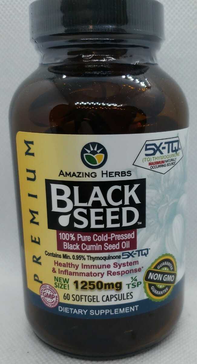 Amazing Herbs 100% Pure Cold-Pressed Black Cumin Seed Oil- 1250 mg, 60 softgels
