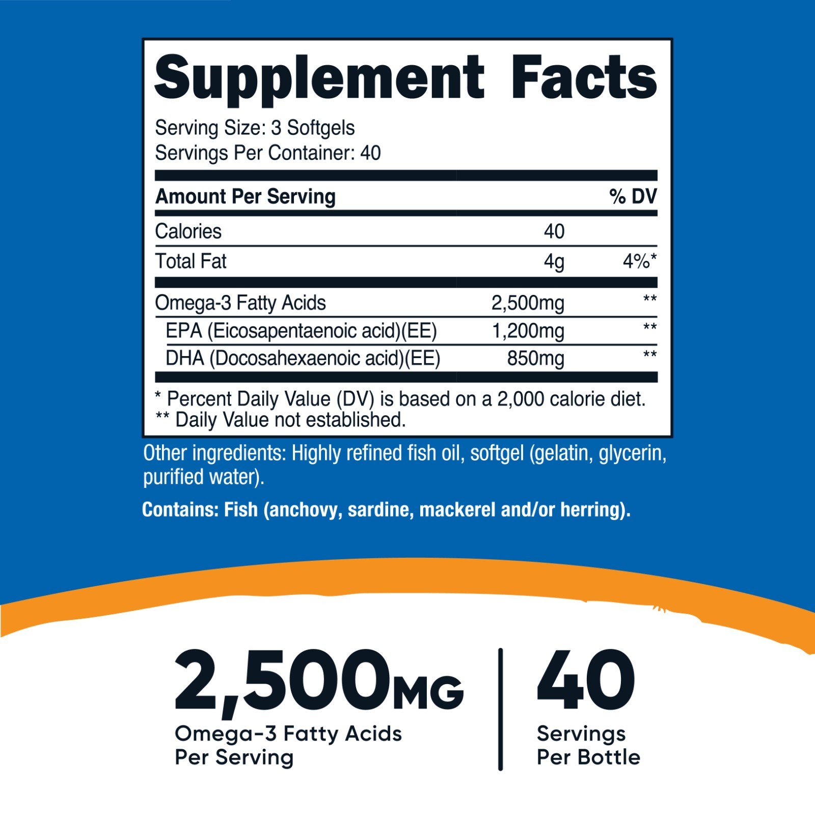 Nutricost Omega 3 Fish Oil – 2500MG, 120 Softgels (40 Serv) – 3x Strength