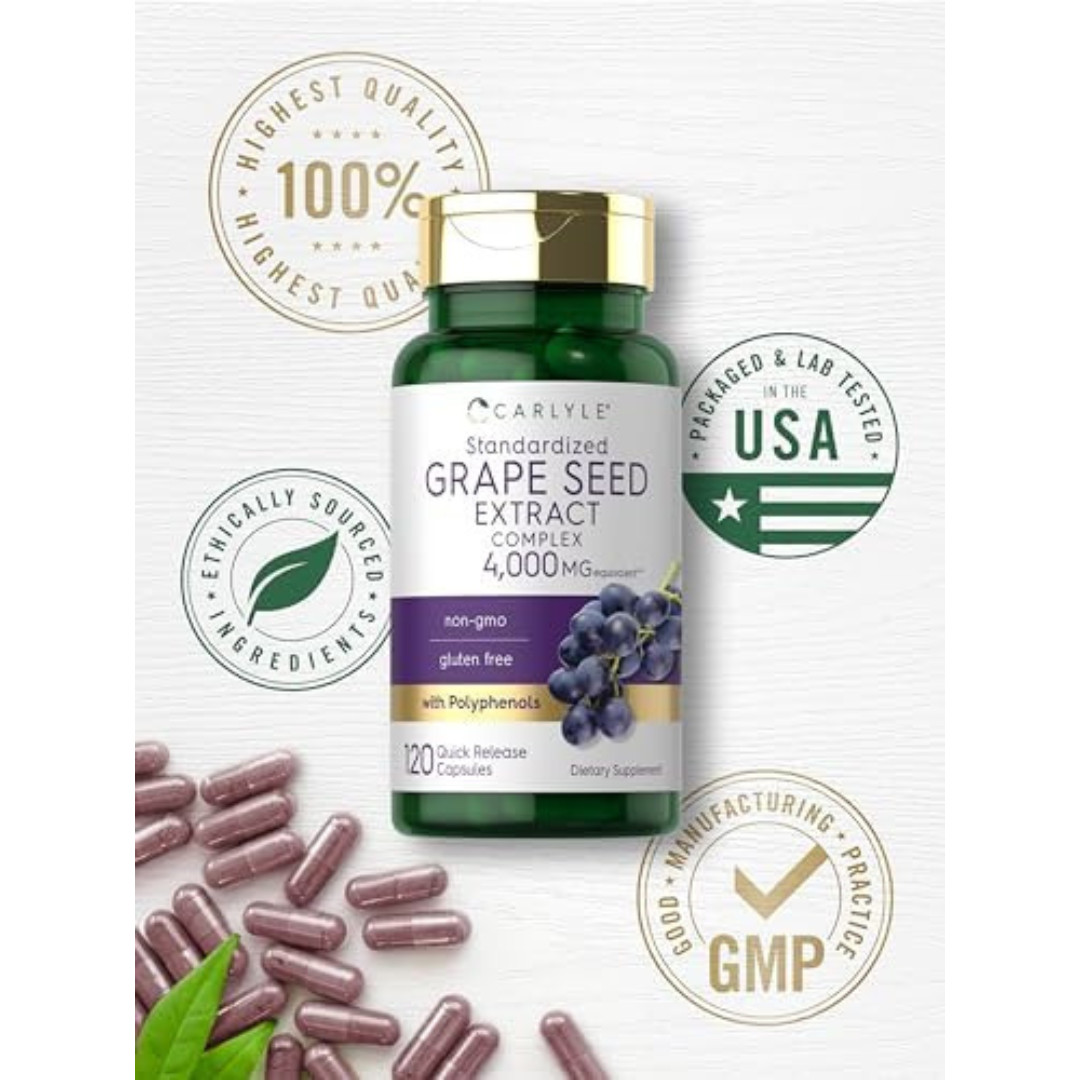 Grape Seed Extract Capsules 4,000Mg 120 Count Standardized Extract Complex with