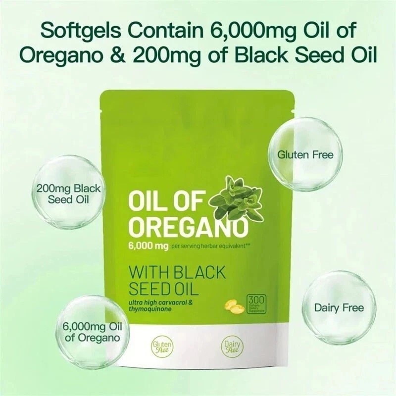 Oil of Oregano 300 Softgels with Black Seed Oil – 6000mg Oregano Oil NEW