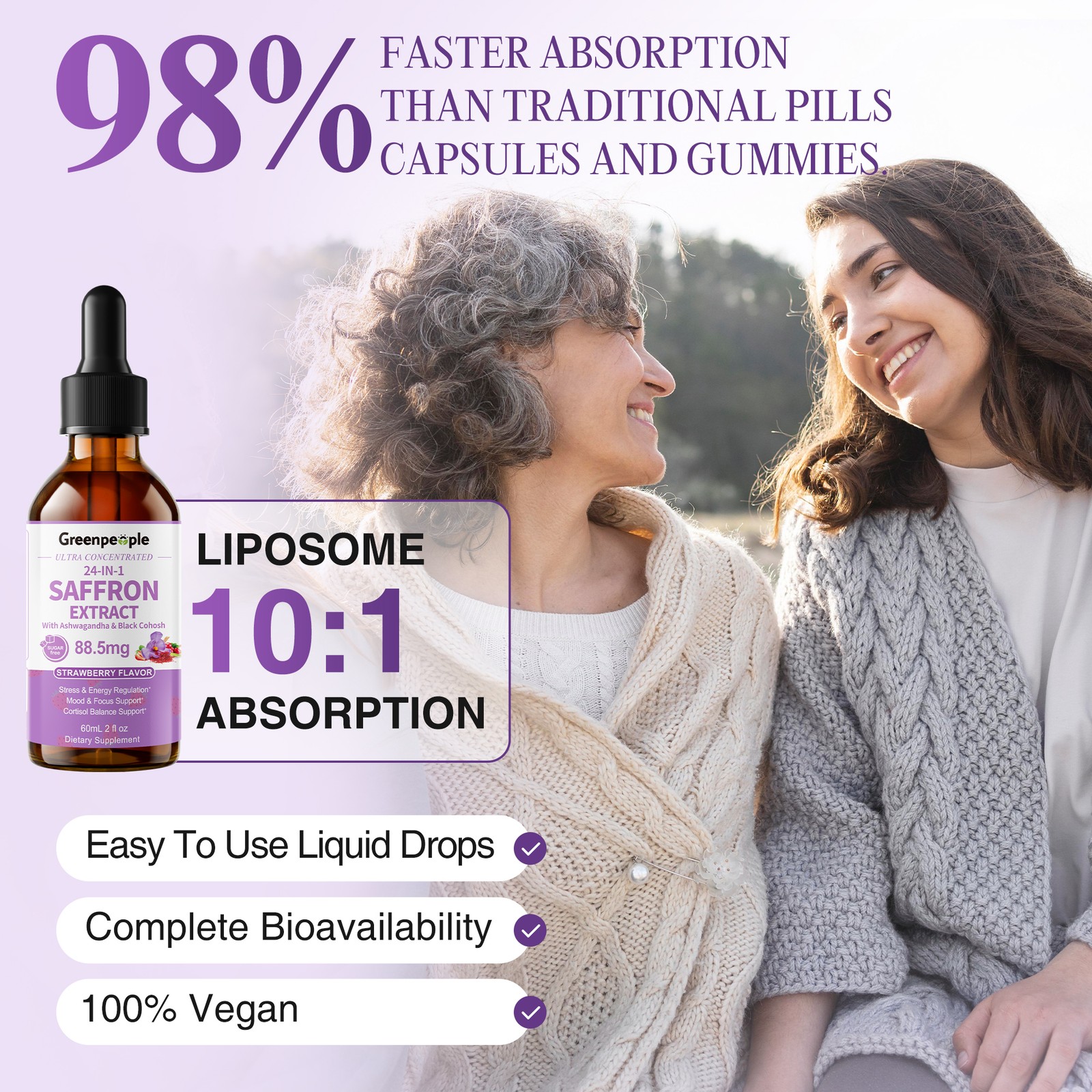 Saffron Supplements 88.5 mg &Ashwagandha, Magnesium, Zinc, B12 & D3 2oz