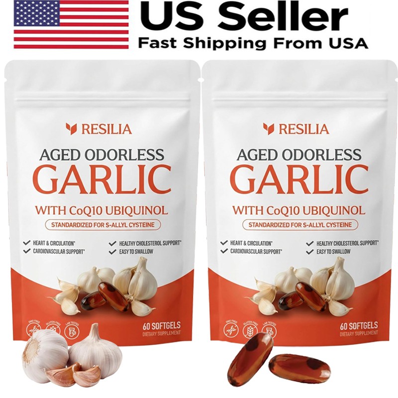 1-5x Resilia Aged Garlic 600 mg Soft Gels (60 Count) Odorless Aged Garlic Extra