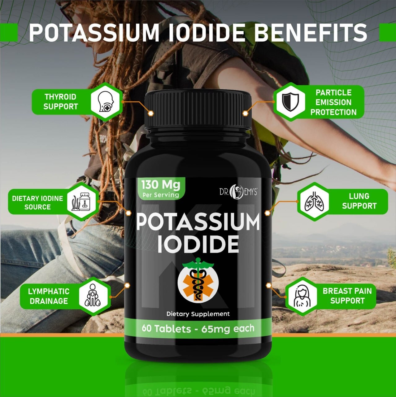 (5PK) – Potassium + Iodide Pills Tablets☆130 mg Supplement☆Survival Kit Fallout