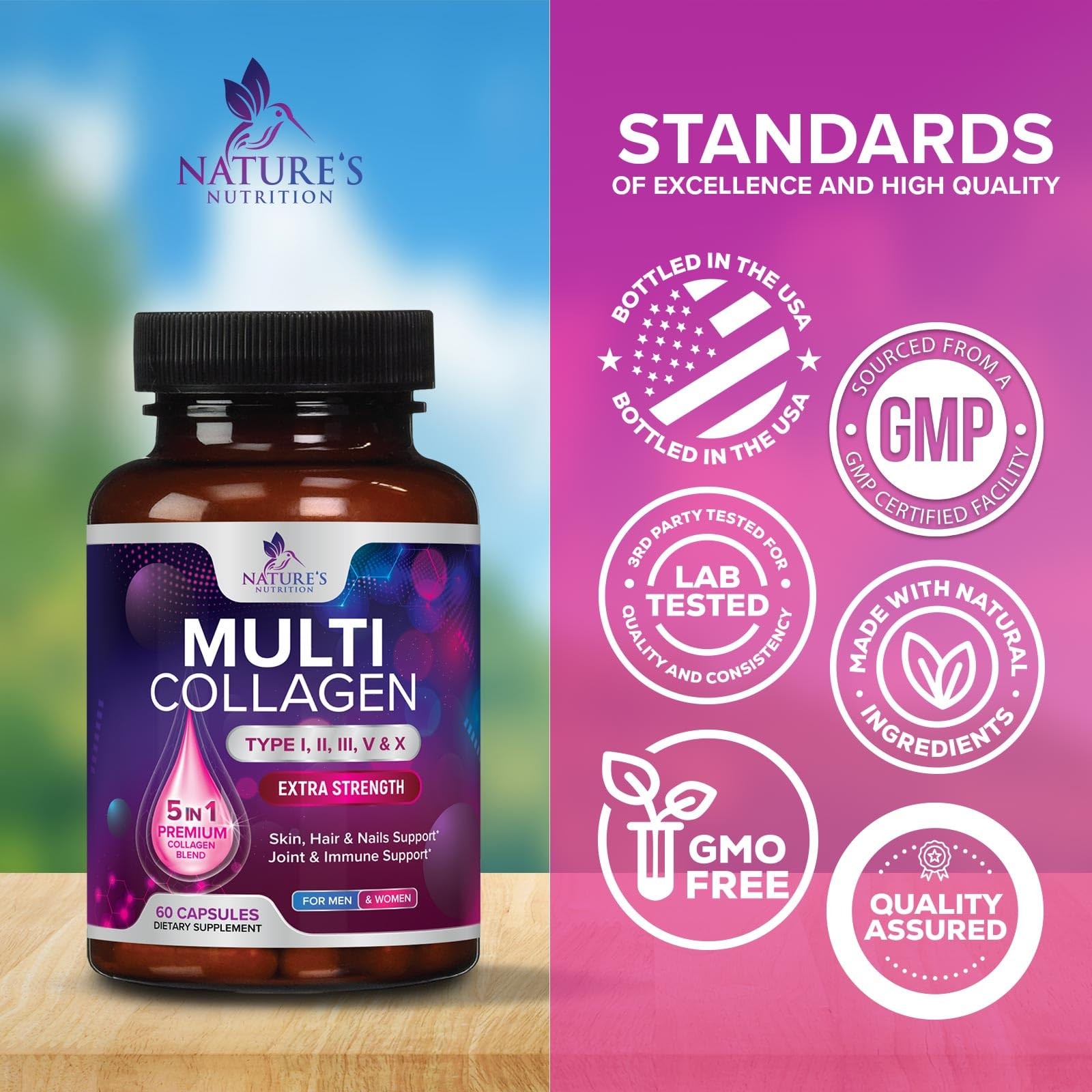 Multi Collagen Complex Pills – Hydrolyzed 60 Count (Pack of 1)