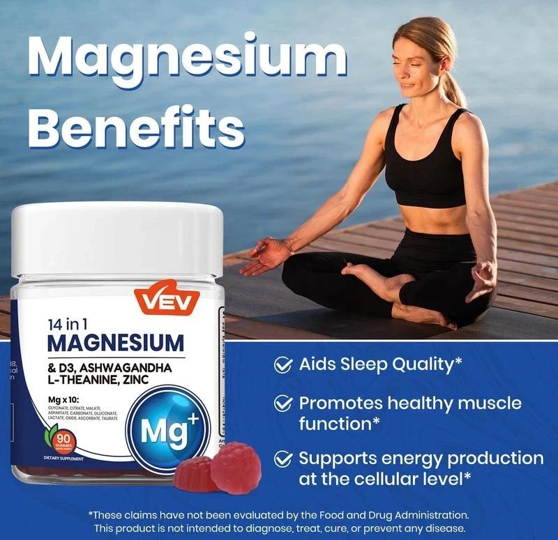 14-in-1 VEV Magnesium Gummies – with Ashwagandha, L-Theanine, Vitamin D3 & Zinc