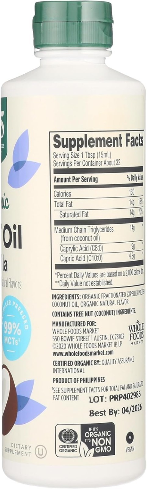 Organic Vanilla MCT Oil – 16 Fl Oz, & Non-GMO