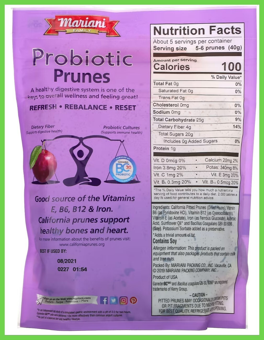 Mariani Dried Fruit, Family, Probiotic Prunes, 7 oz (198 g)