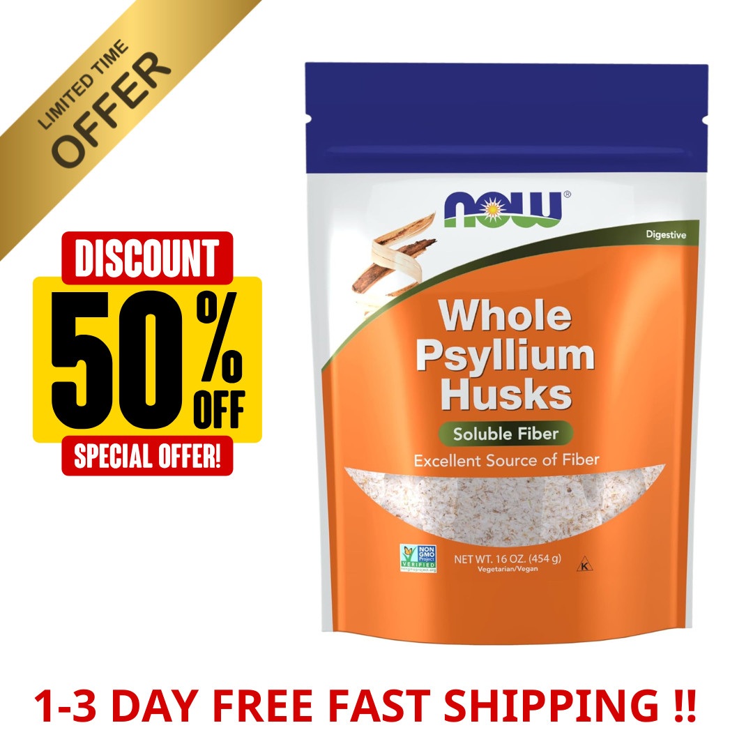 NOW Foods Whole Psyllium Husk Husks Soluble Fiber 1 lb 12/2028 EXP 16 oz