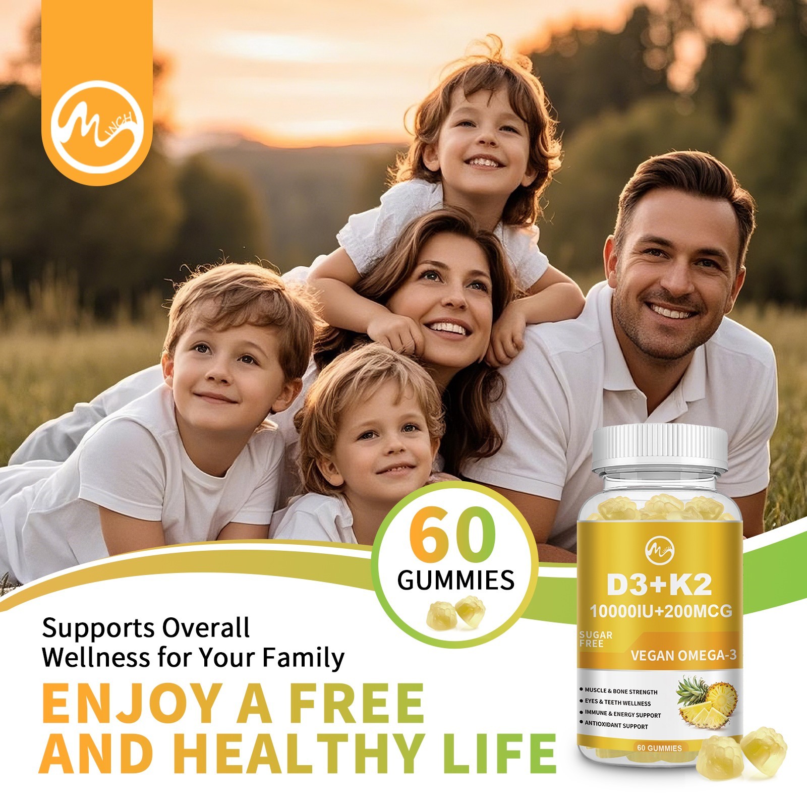 2xVitamin D3 K2 60Gummies, Vitamin D3 10000 IU Bone,Teeth,Muscle,Immune Health