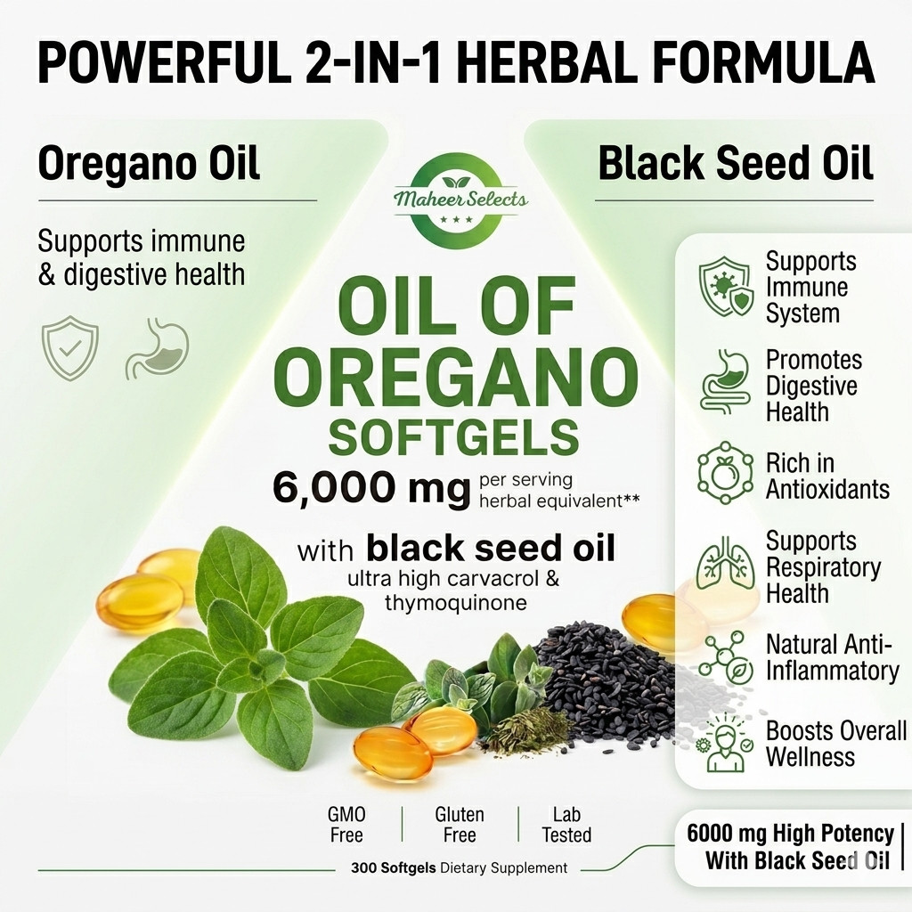 Oil of Oregano Softgels with Black Seed Oil – 6000mg Oregano Oil { Pack of 2 }