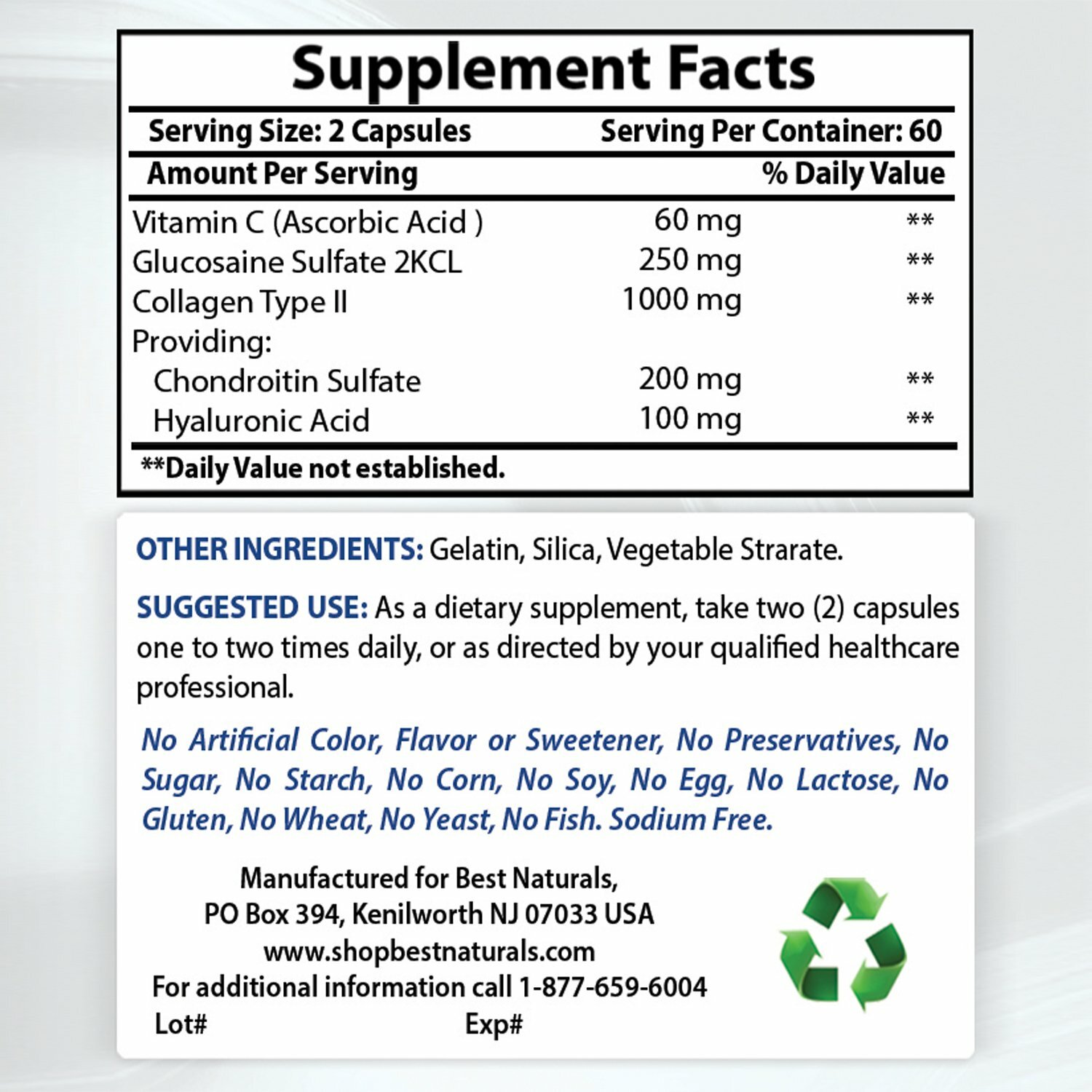 Best Naturals Hyaluronic Acid 100 mg 120 Capsules – Supports Healthy Joints/Skin