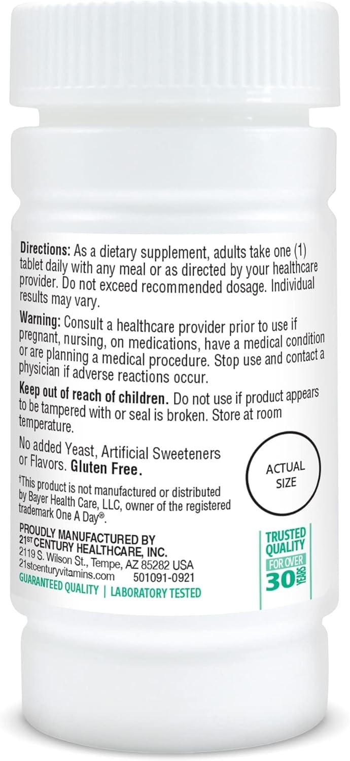 Daily Essential Multivitamin Tablets – 100 Count, Gluten-Free & Easy to Swallow
