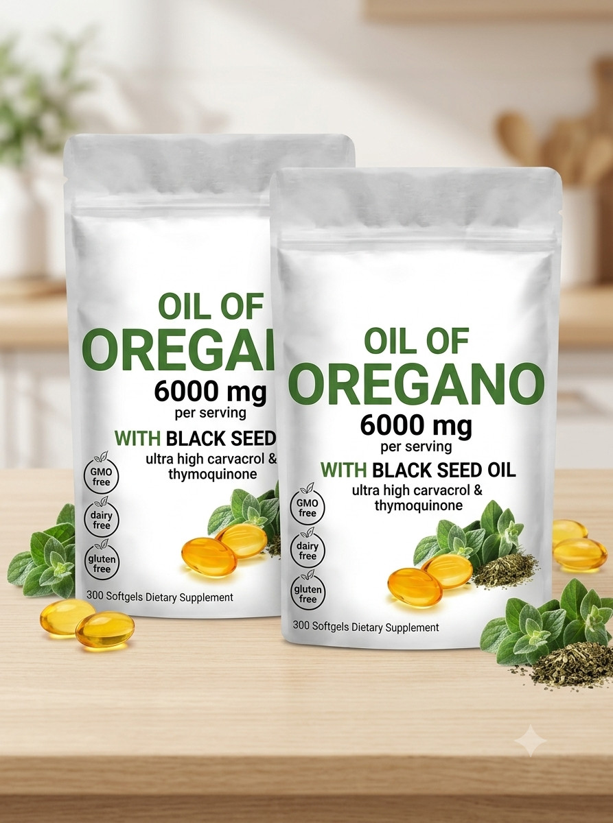 Oil of Oregano 6000mg with Black Seed Oil – 300 Softgels 2 in 1 Immune Pack of 2