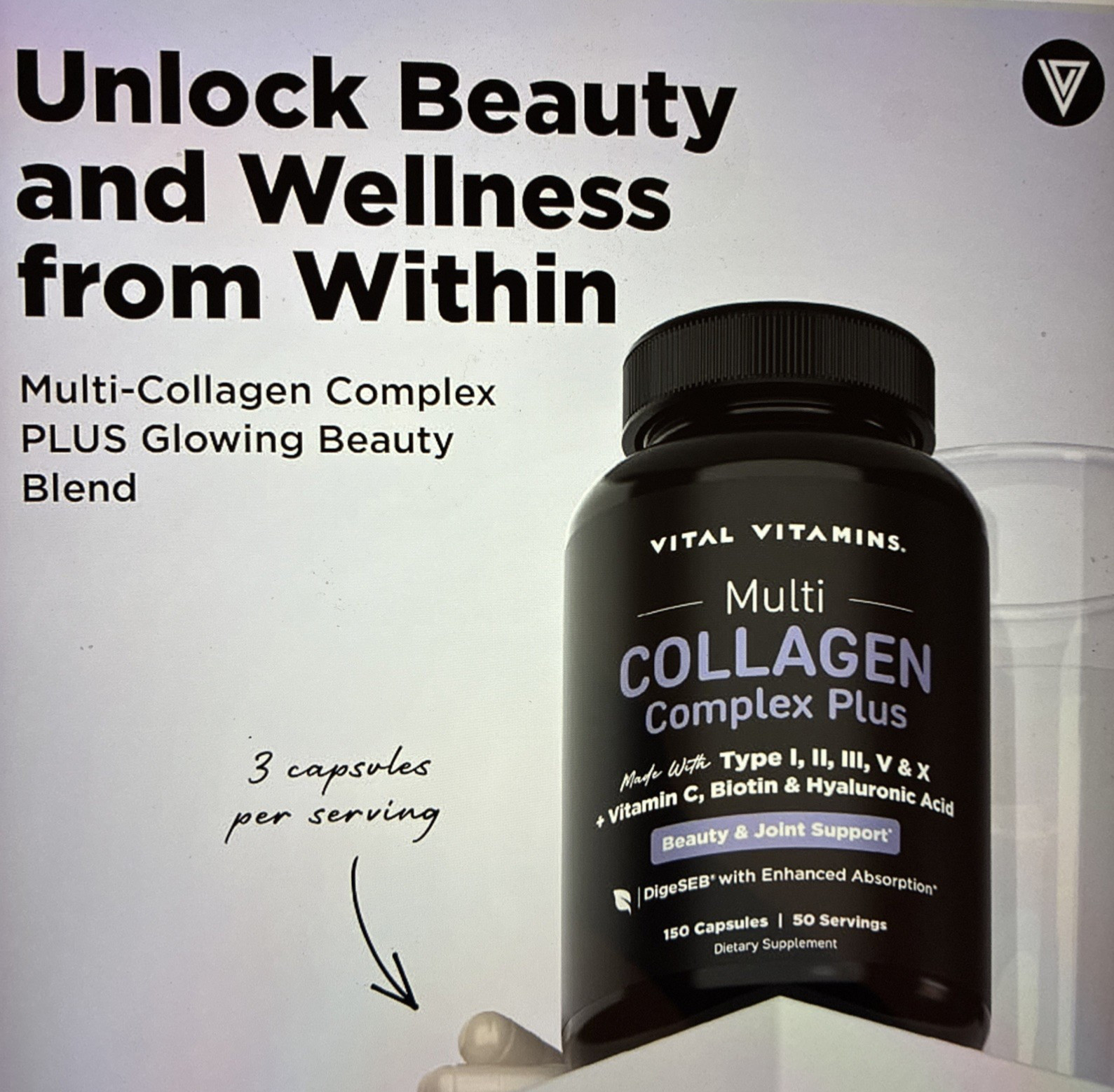Vital Vitamins Multi Collagen Complex Plus – Advanced Beauty & Wellness – 150 CT