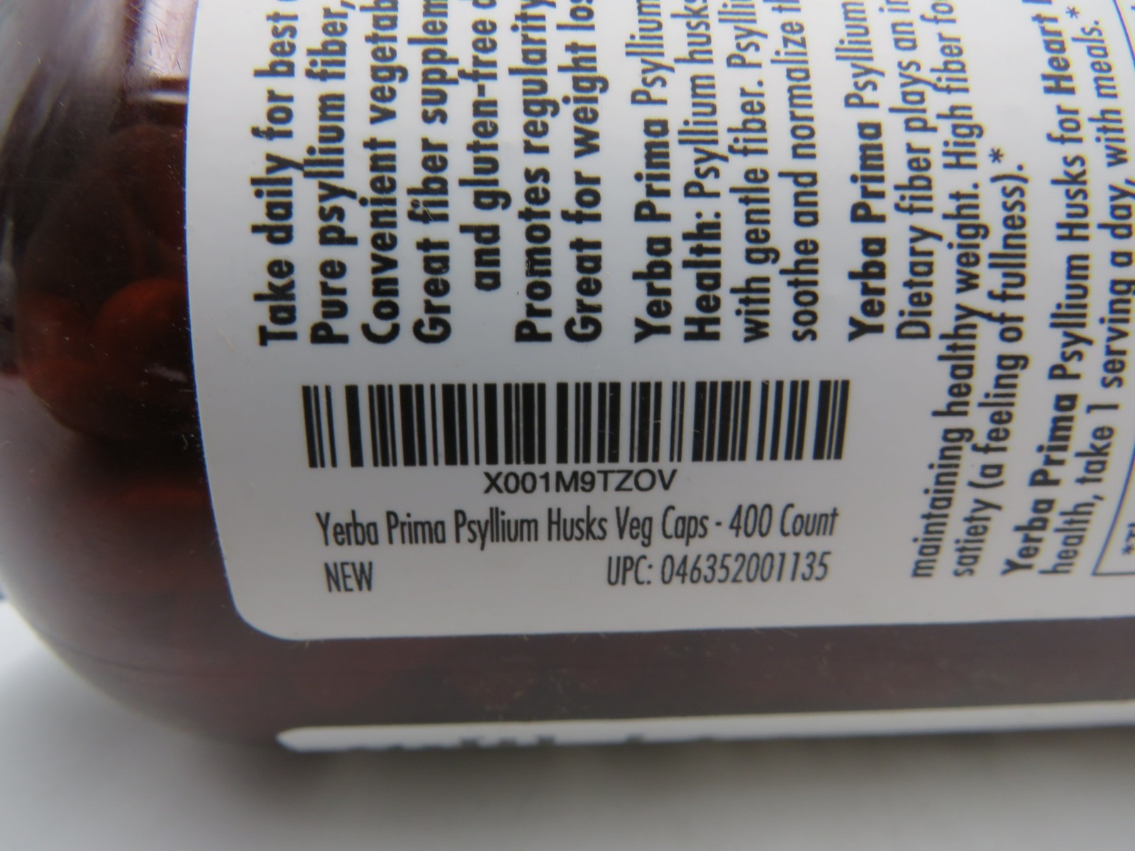 Yerba Prima Psyllium Husks Caps 625 mg 400 Capsules Gluten-Free EXP 12/2028