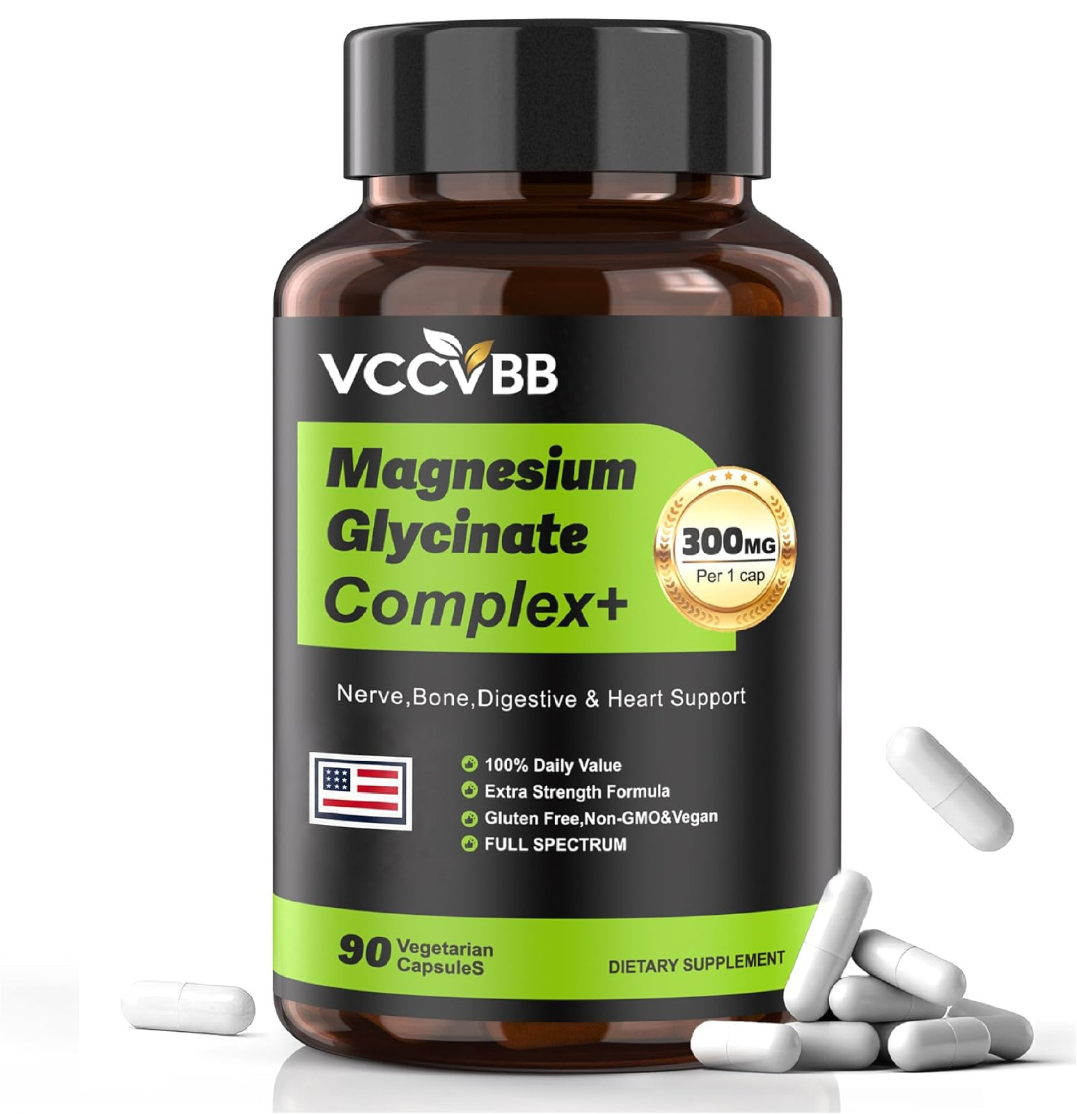 Magnesium Glycinate, 300mg Elemental Magnesium Complex, Vegan | With oxide, taur