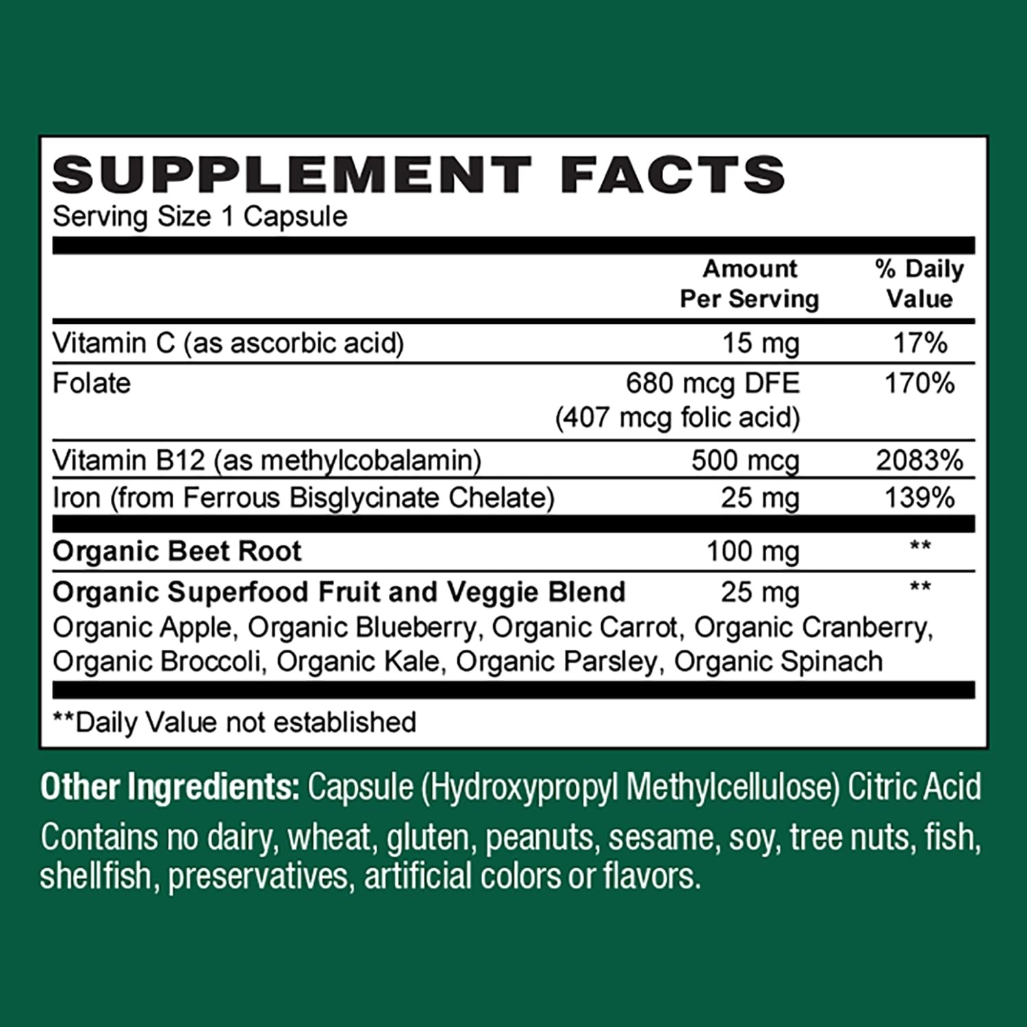 PlantFusion Vegan Iron Supplement for Women & Men – 60 Count (Pack of 1)