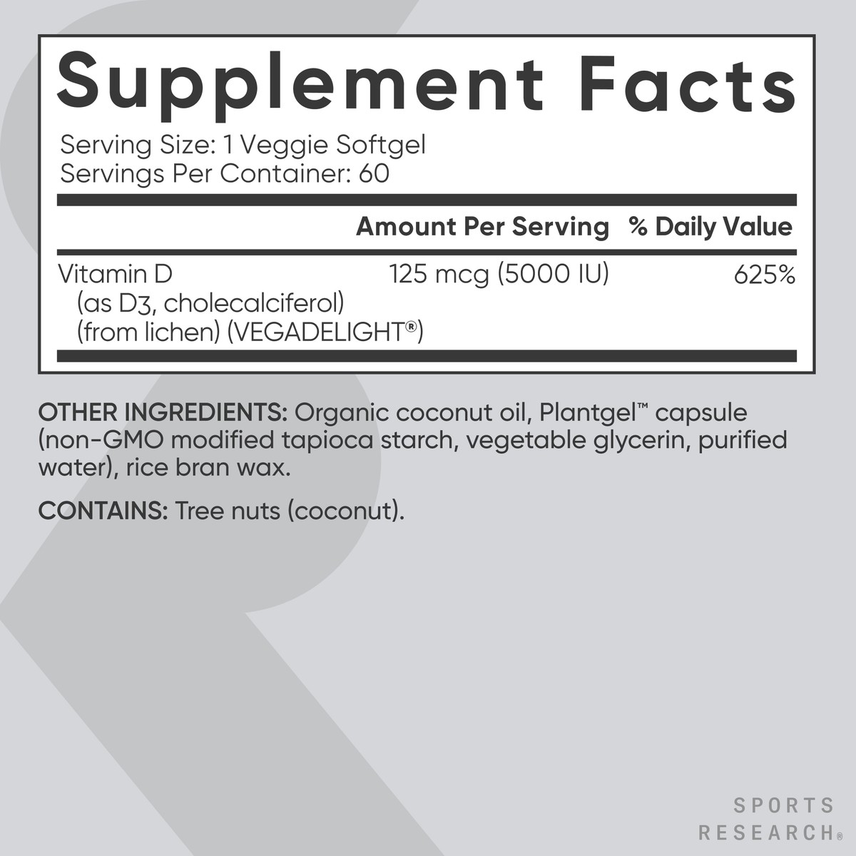 Vegan Vitamin D3 5000IU (125 mcg) with Coconut Oil | 100% Plant-Based Vitamin D
