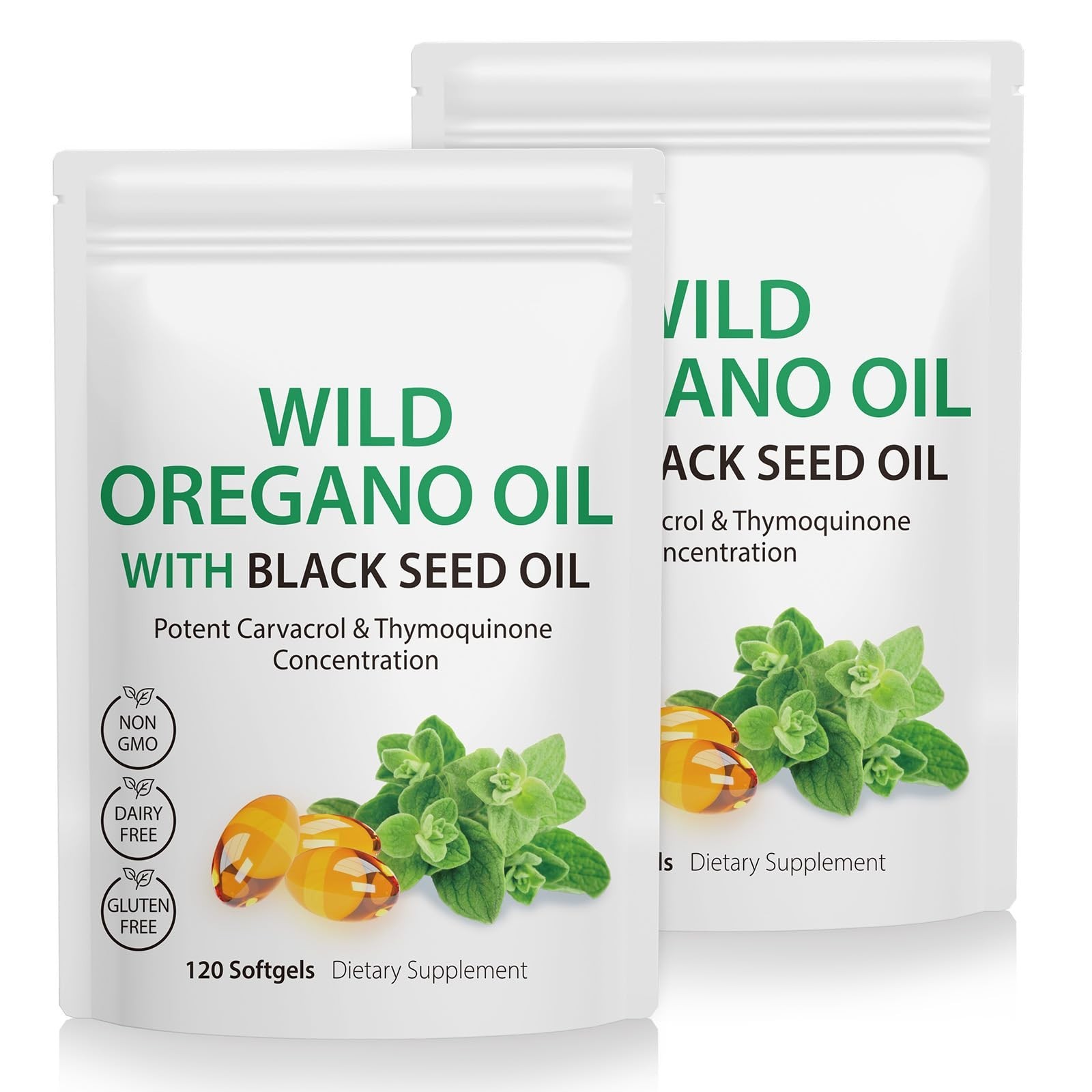 2 Pack Oil of Oregano Softgels 120 Count – 6000mg with Black Seed Oil, Organic,