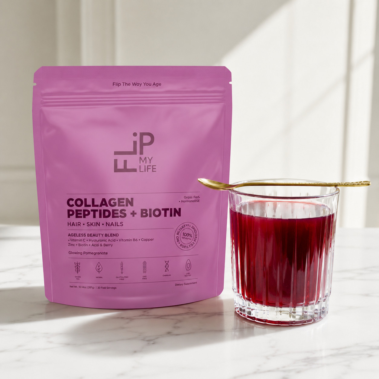 Collagen Peptides Powder Grass Fed Biotin Hyaluronic Acid Hair Skin Nails Women