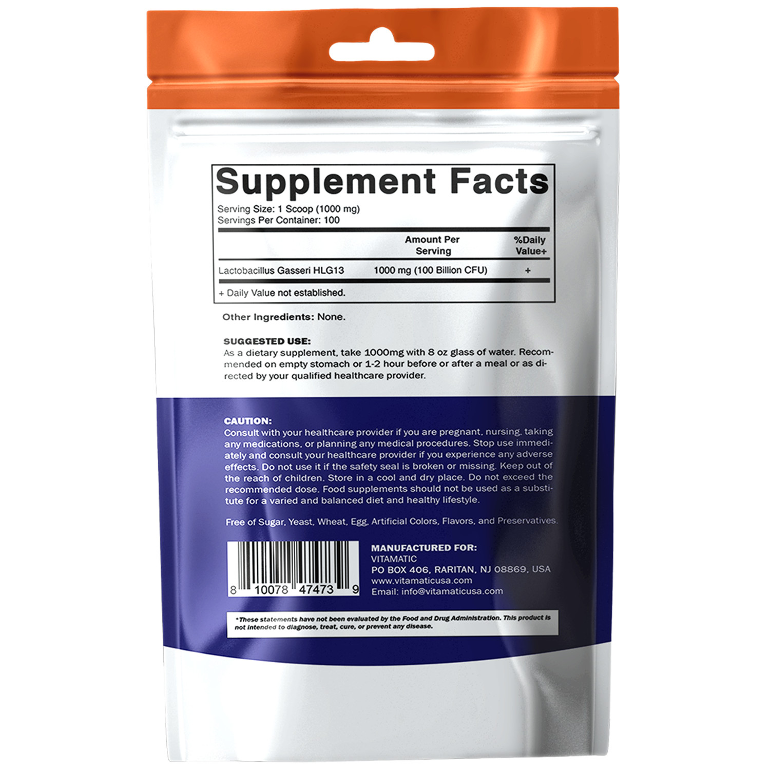 Vitamatic Lactobacillus Gasseri Probiotic Powder – Digestive Support 100 Gr