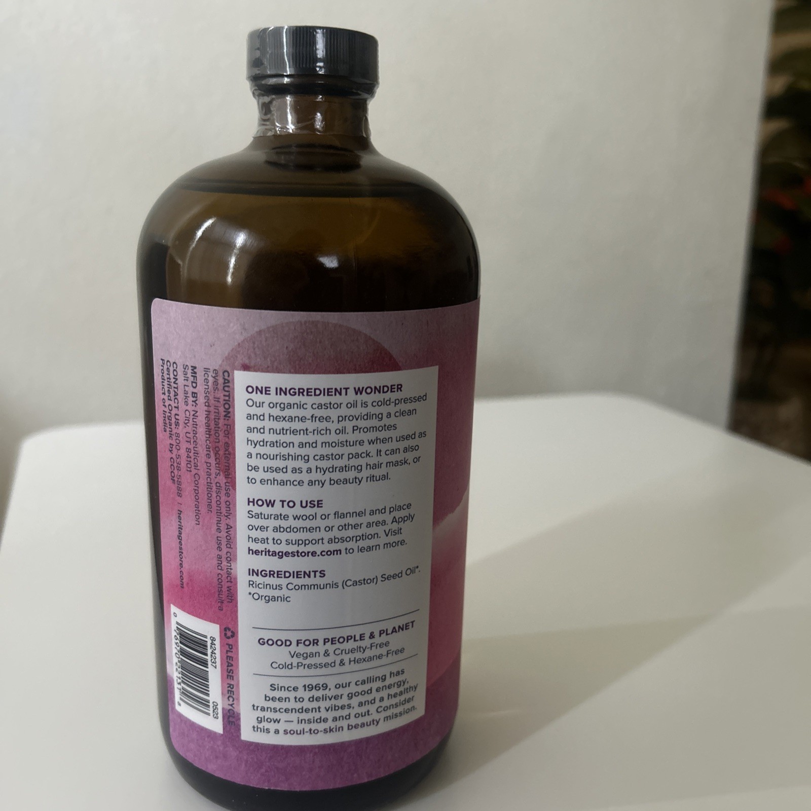 Heritage Store Organic Castor Oil 32 FL OZ (946 ml) Nourishing Treatment Glass