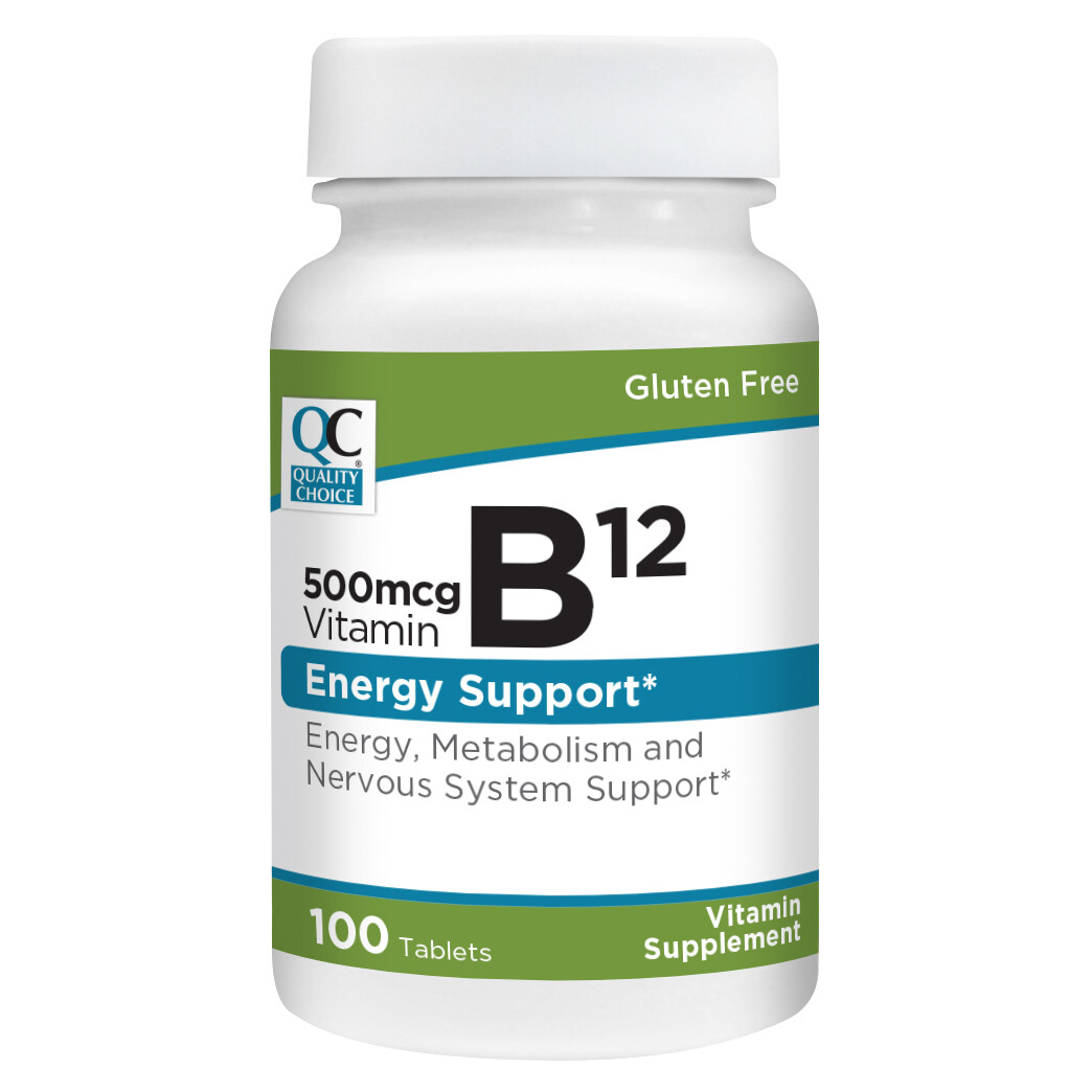 Quality Choice 500mcg Vitamin B12 Energy Support Tablets, 100 Count – Pack of 1