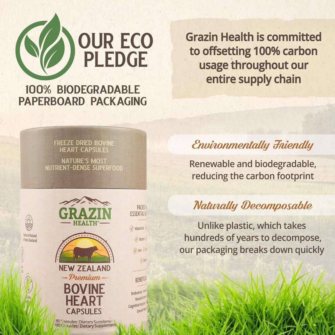 Grass-Fed Freeze-Dried Bovine Heart & Liver Capsules 3000 mg per Serving