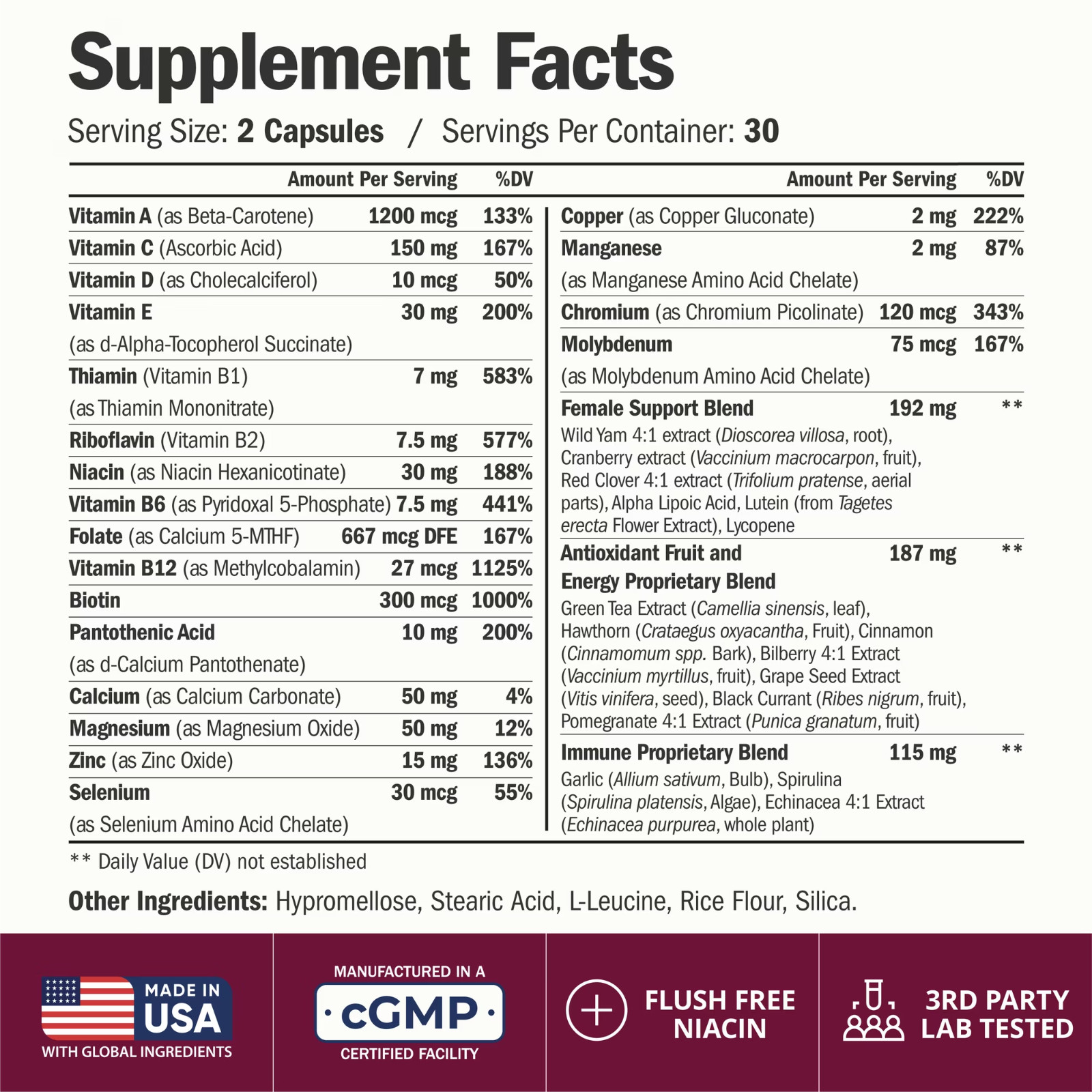 Methylated Women’s Multivitamin with Vitamins A B C D Zinc Daily Support