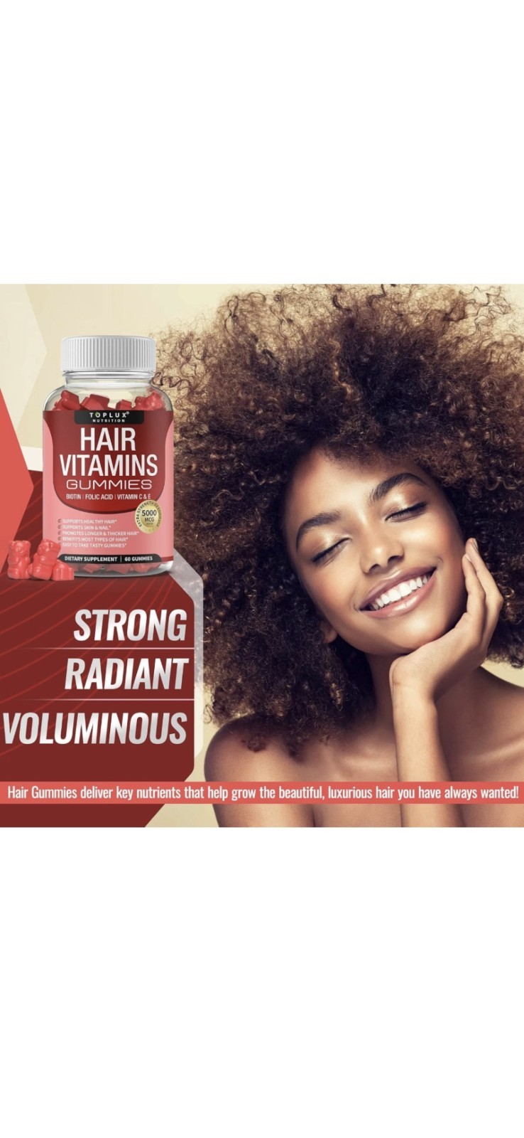 Hair Vitamin Gummies Supplement.Unisex,Hair Growth Vitamins-5000mcg Biotin-60Gum