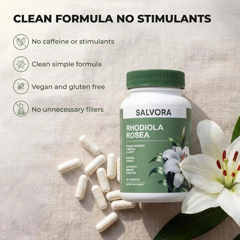 Salvora Rhodiola Rosea Dietary Supplement, 60 Capsules, Stress Support