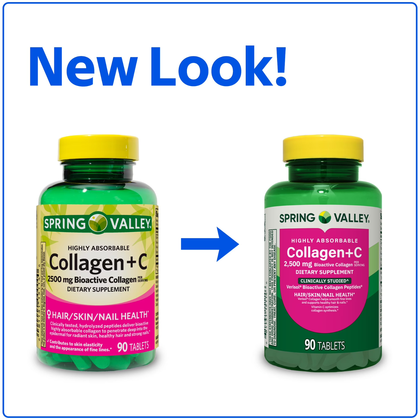 Spring Valley Collagen + Vitamin C Tablets, 2500 mg, Skin & Joint Support, 90 Ct