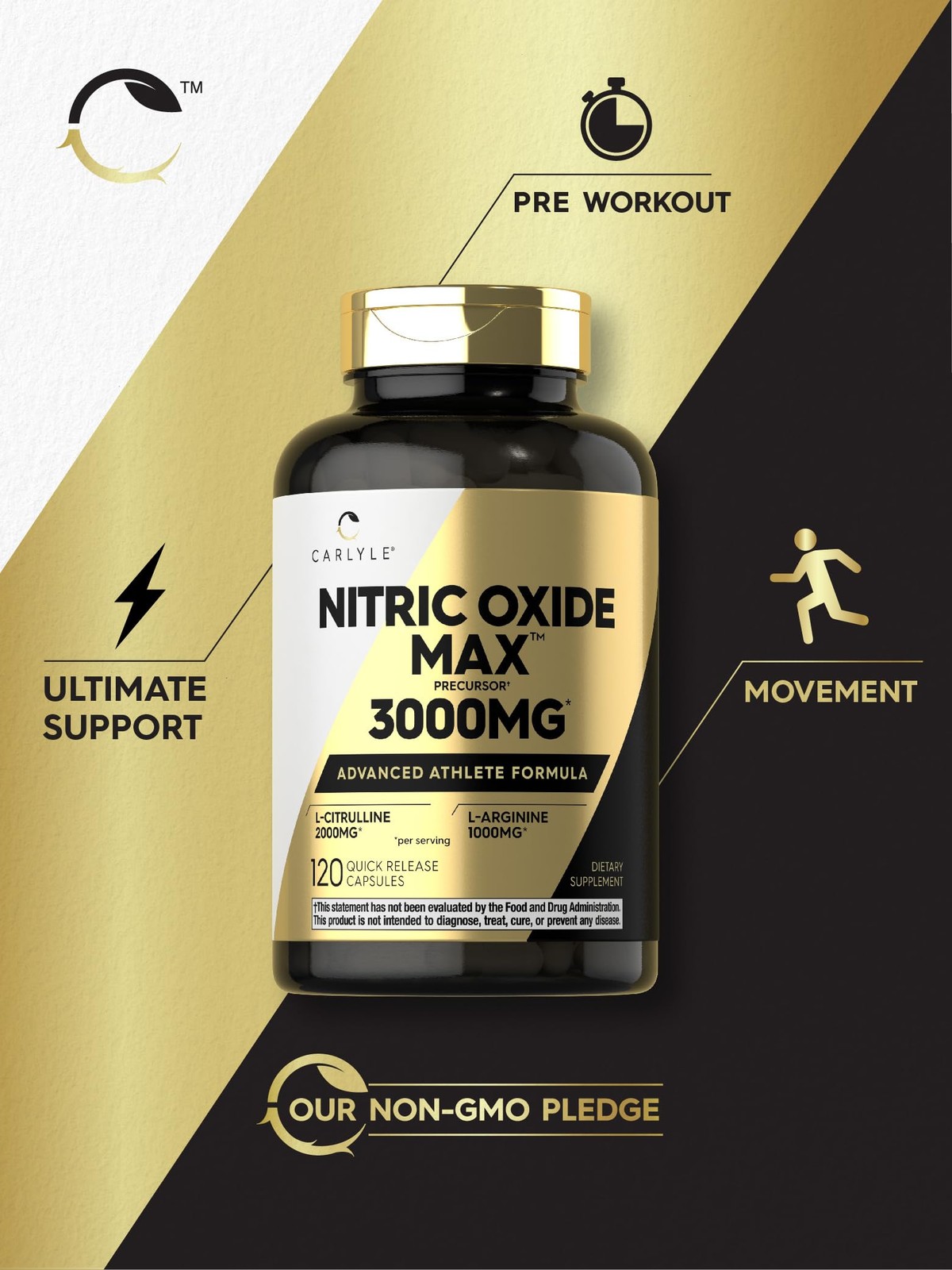 Nitric Oxide Supplement 3000mg | 120 Capsules | with L-Arginine & L-Citrulline |