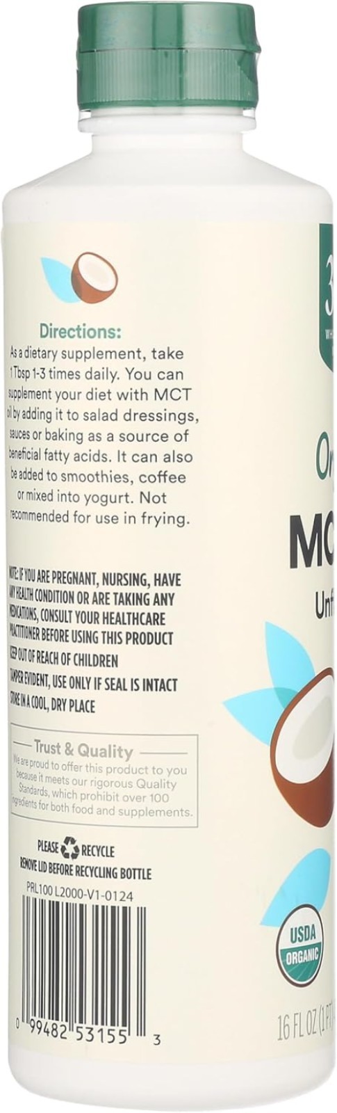 Organic Unflavored MCT Oil – 16 Fl Oz for Keto, Coffee, & Smoothies