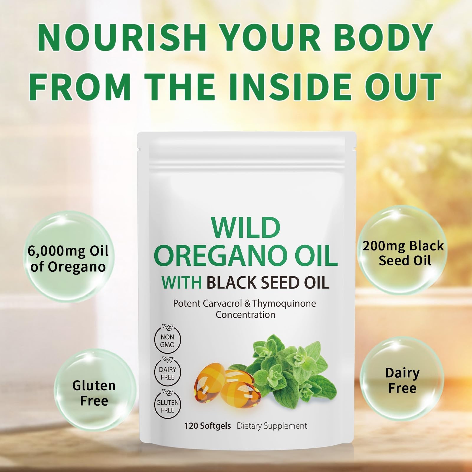 2 Pack Oil of Oregano Softgels 120 Count – 6000mg with Black Seed Oil, Organic,