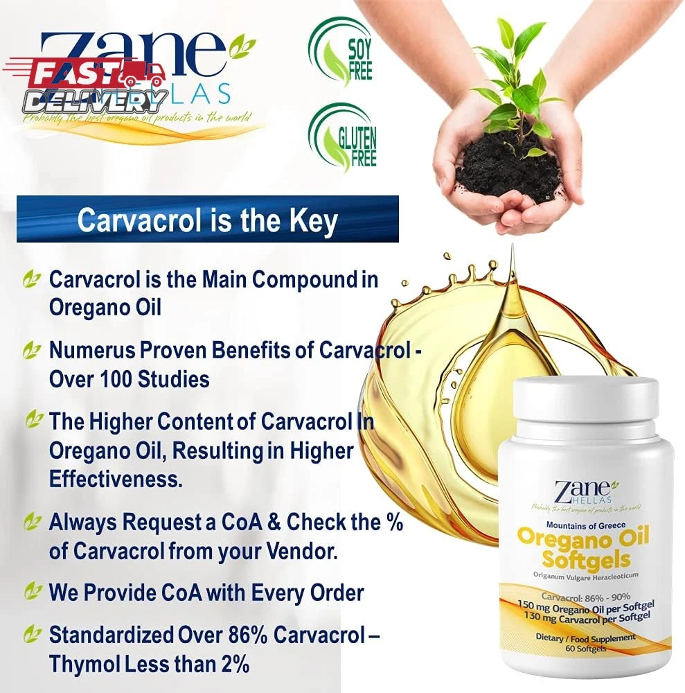 Zane Hellas 130 Mg Carvacrol – 150 Mg Oregano Oil per Softgel. World Highest Con