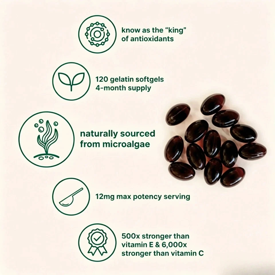 Micro Ingredients Astaxanthin 12mg – Natural Tanning, Easy-to-Swallow Softgels