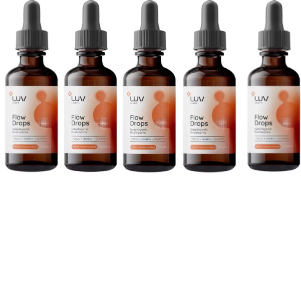 1-5X LUV Health Flow Drops-Adaptogen Mushroom Blend-Peach Watermelon Flavor-1oz~