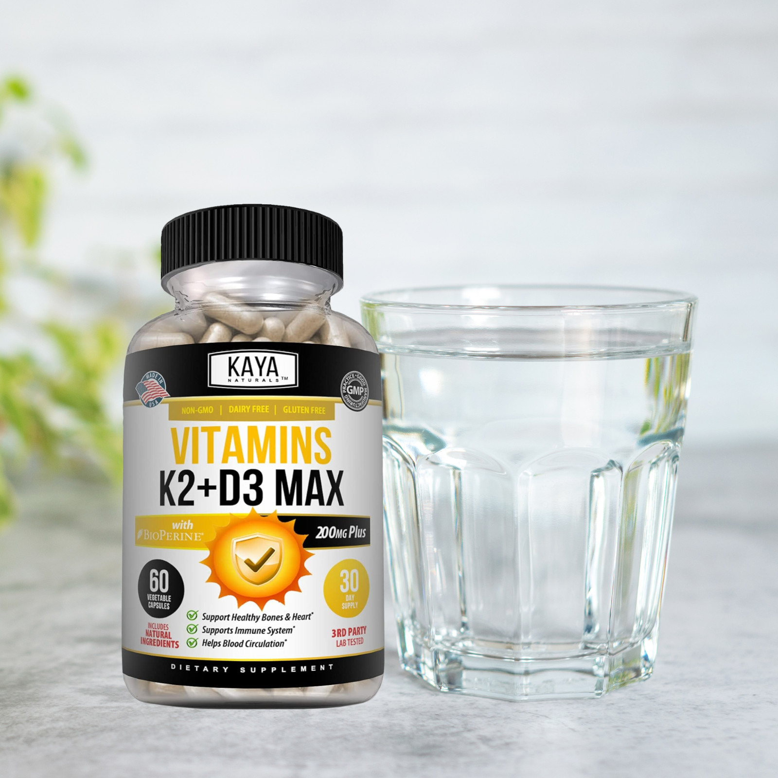 Vitamin K2 (MK7) with D3 5000 IU Supplement, BioPerine Capsules, Immune Health