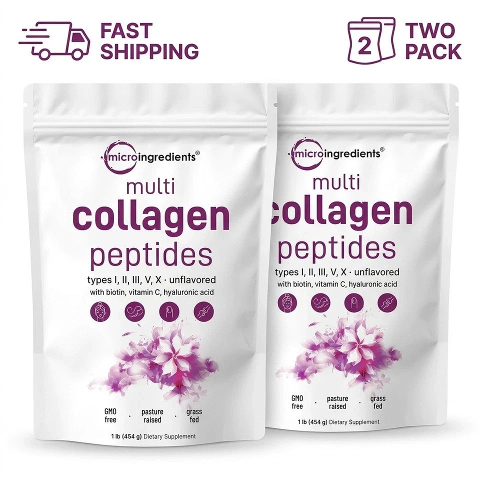 2-Pack Micro Ingredients Multi Collagen Peptides Types I II III V X Biotin 2lb
