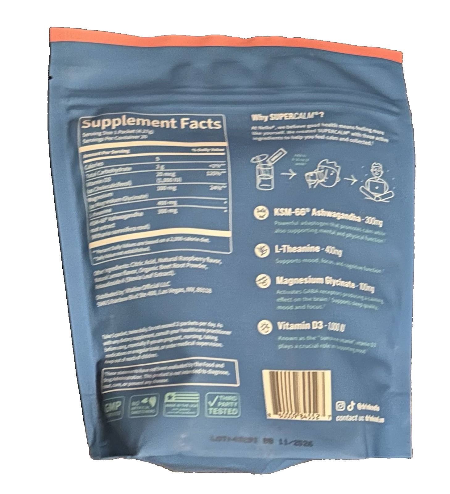 Nello Supercalm Powdered Calming Drink Mix Raspberry Lemonade Exp 11/26 New