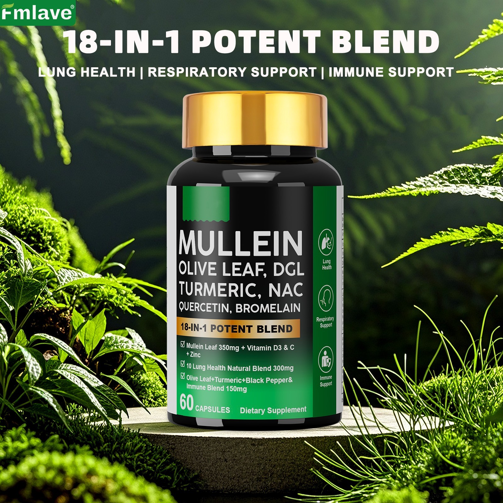 Mullein Leaf Capsules for Lung Cleanse and Detox, Respiratory Health Herbal 60ct