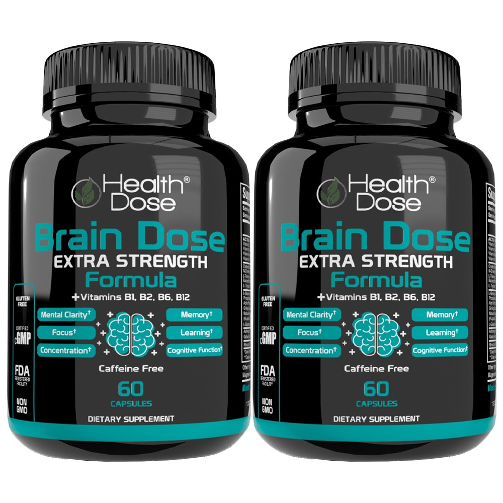 Health Dose Brain Dose 60 Capsules Mental Clarity & Natural Energy Pack of 2