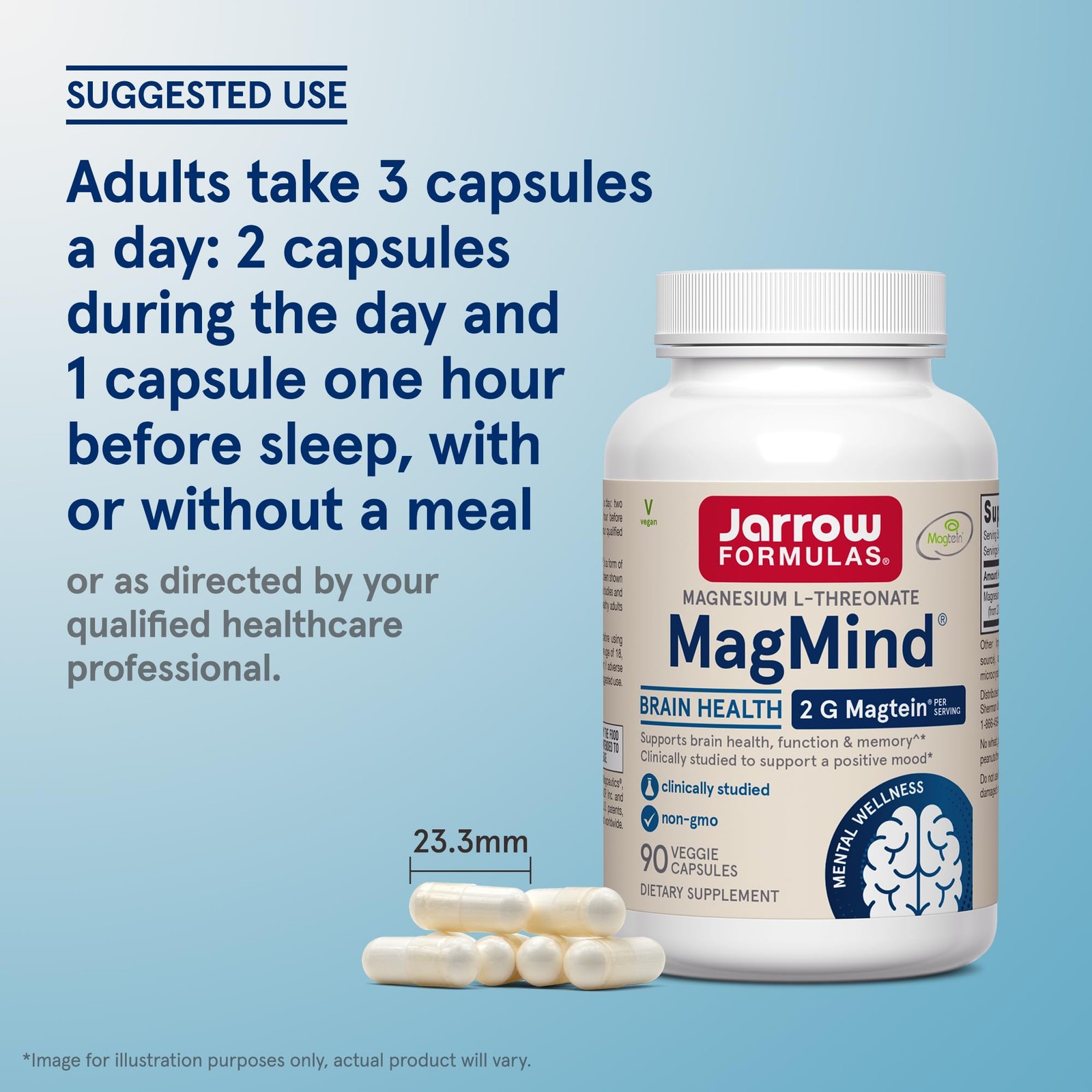 Jarrow Formulas Magnesium L-Threonate, MagMind 90 Count (Pack of 1), White