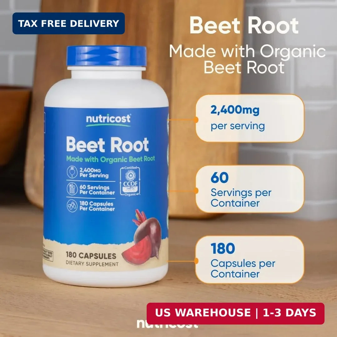 Nutricost Beet Root 2400mg, 180 Capsules – CCOF 180 Count (Pack of 1)