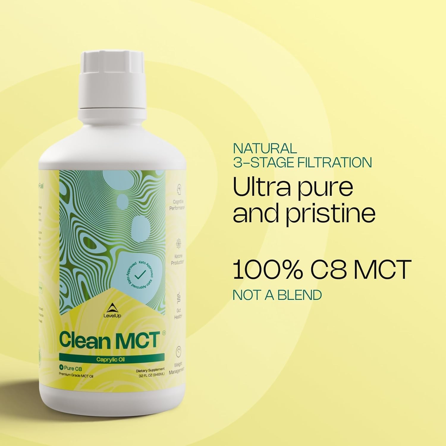 LevelUp Clean MCT Oil – 100 Caprylic C8 for Energy, Focus, Weight Management,…