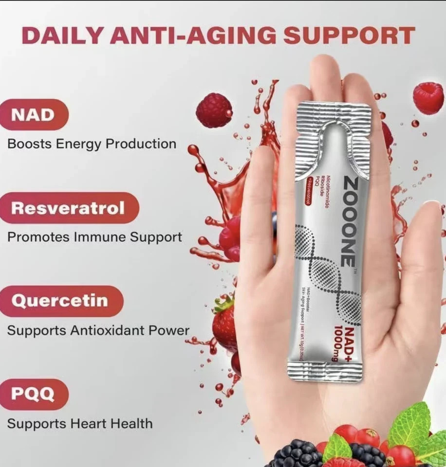 ZOOONE NAD+ 1000mg Berry Drink Mix | Anti-Aging, Energy & Focus, 30 Packs