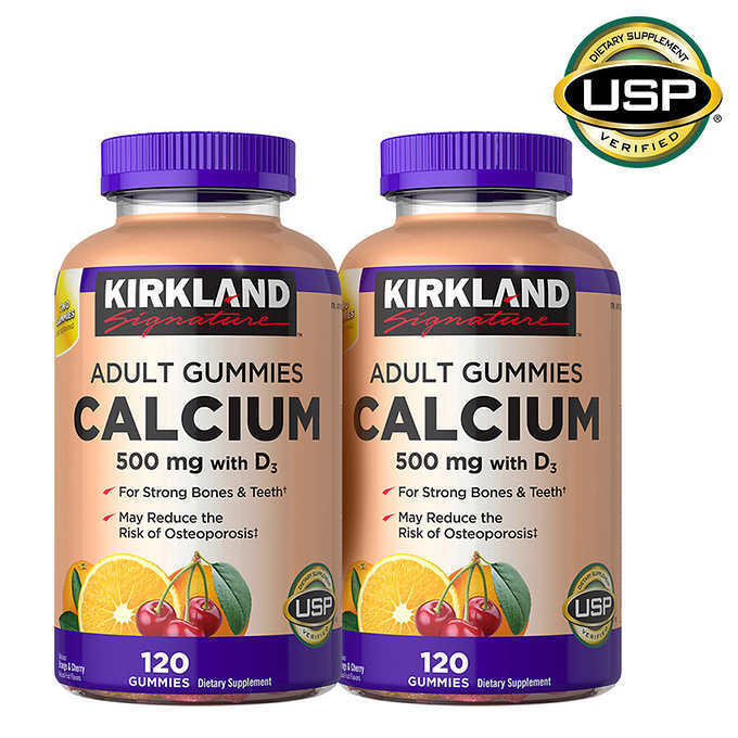 2 Pack-Kirkland Signature Calcium 500 mg with D3 240 Adult Gummies FREE SHIPPING