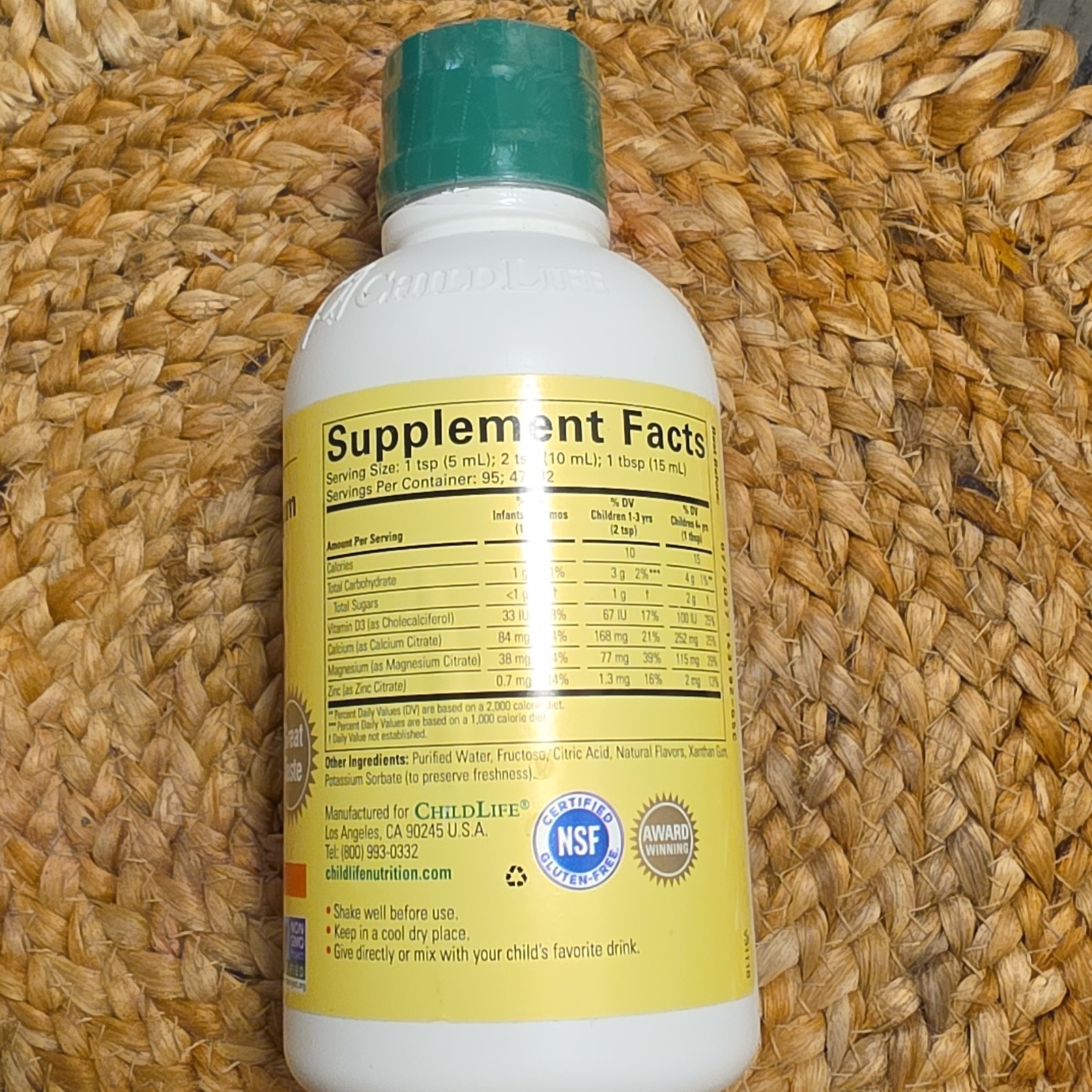 ChildLife Liquid Calcium Magnesium + D3 Zinc Non-GMO Natural Orange 16 fl oz