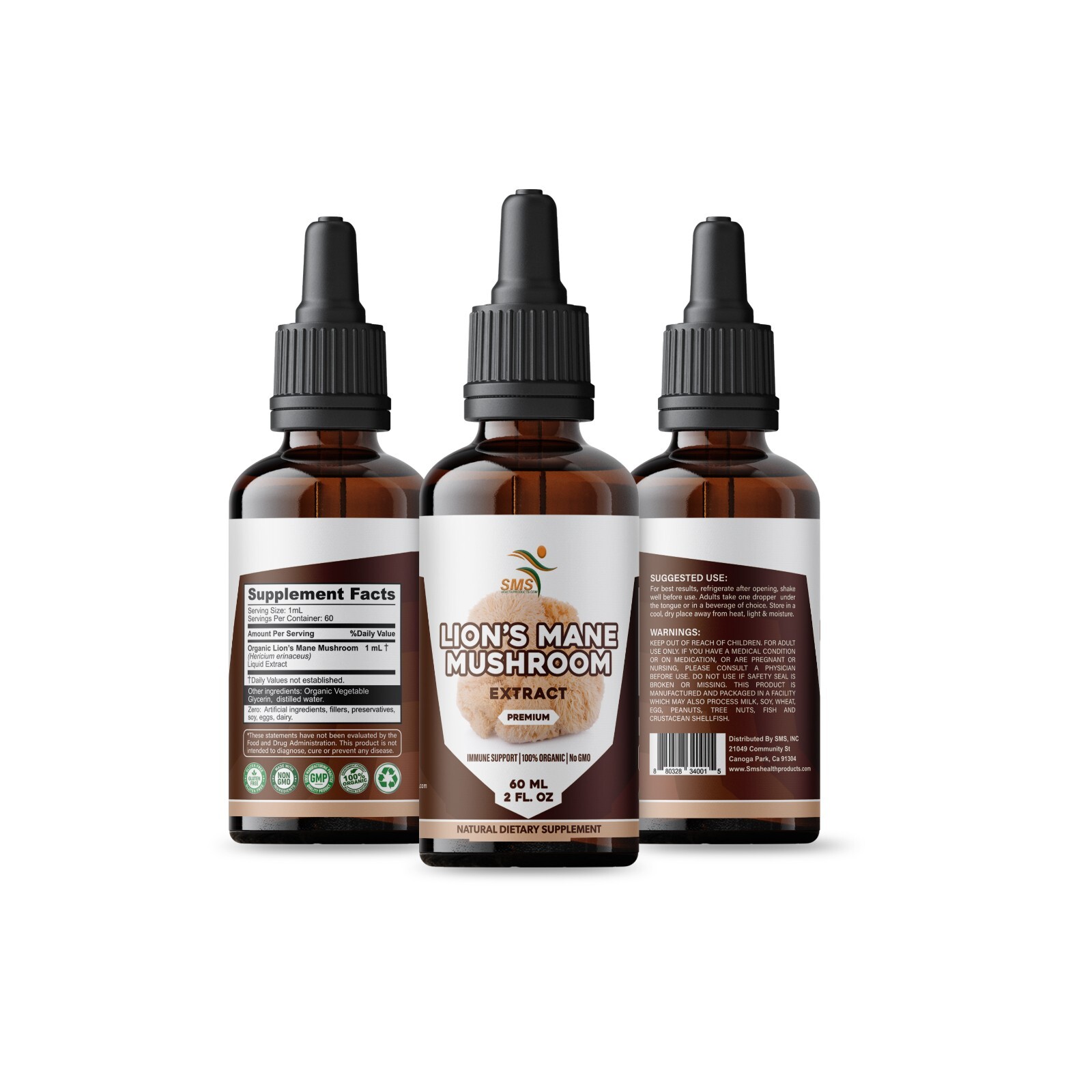 Lions Mane Mushroom Extract Non Gmo Tincture Liquid Herbal Drops 2 Fl Oz